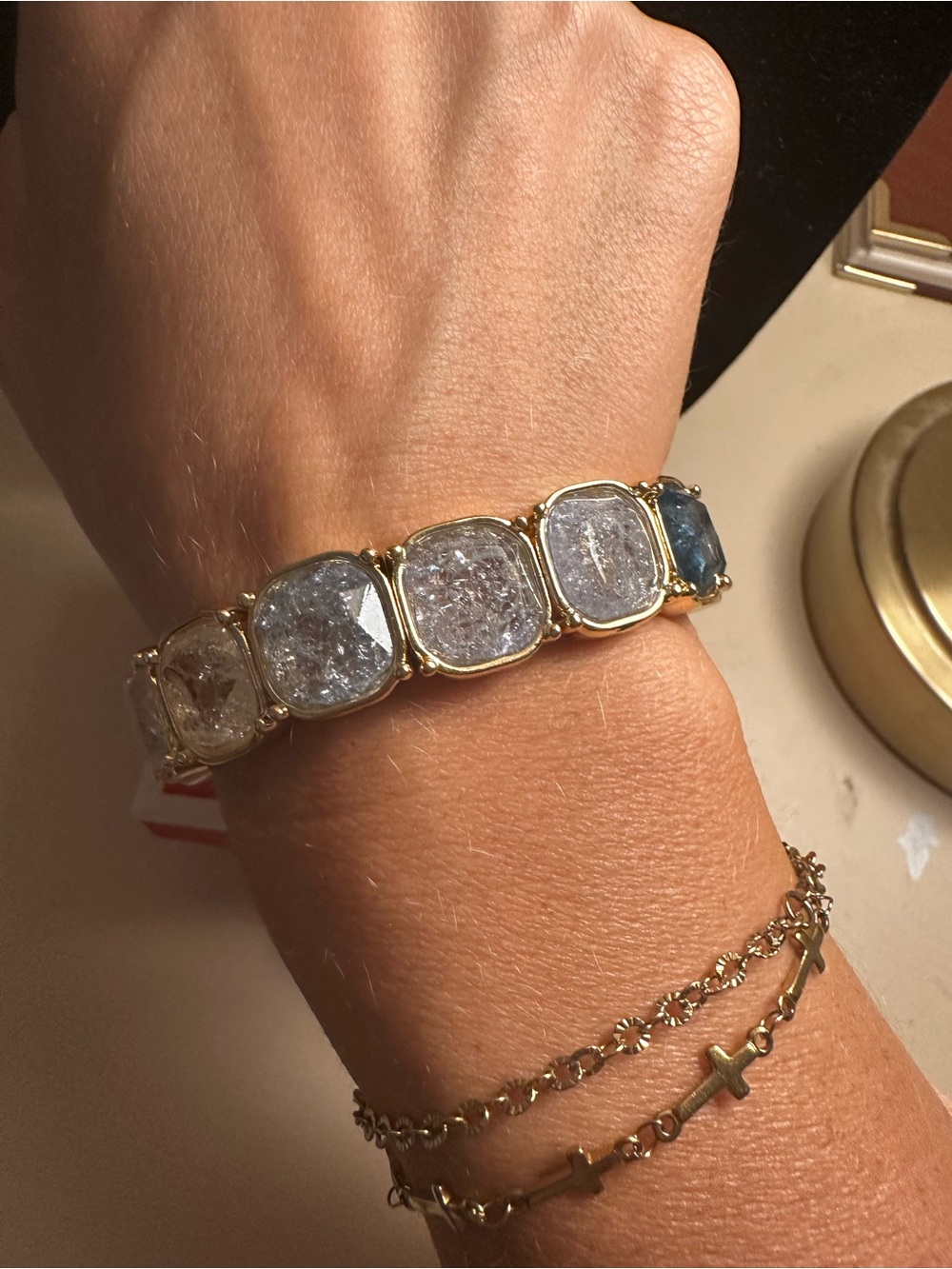 Talbots Gold-Tone Bracelet with Pale Blue Druzy Links